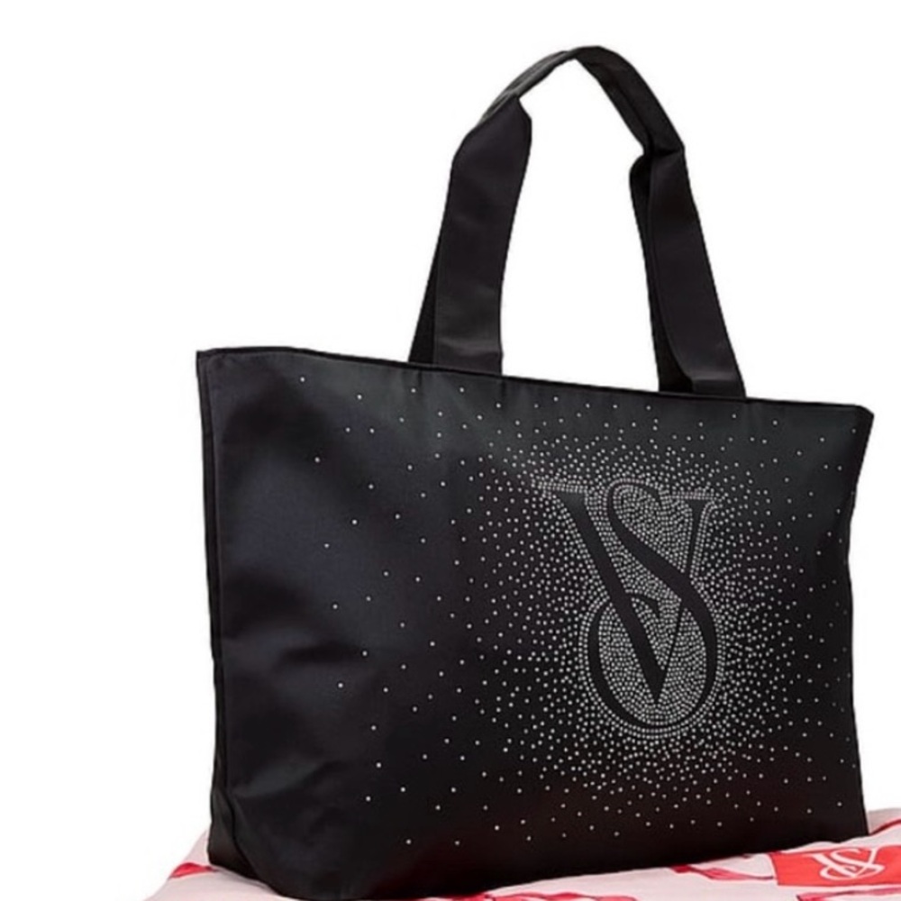 Victoria’s Secret satin black rhinestones shine tote